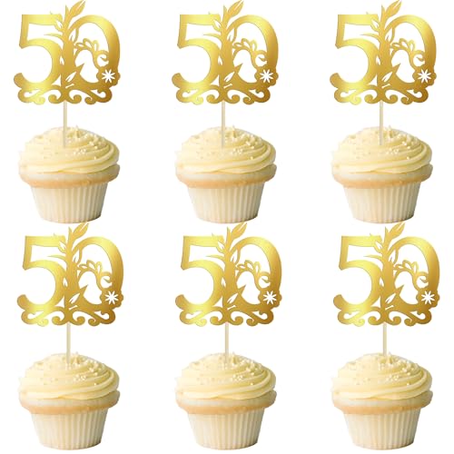Gyufise Cupcake-Topper "Happy 50th Birthday", 24 Stück, 50 fabelhafte Kuchendekoration für 50. Geburtstag, Jahrestag, Party-Dekoration, Zubehör, Gold Gyufise Cupcake-Topper "Happy 50th Birthday", 24 Stück, 50 fabelhafte Kuchendekoration für 50. Geburtstag, Jahrestag, Party-Dekoration, Zubehör, Gold von Gyufise