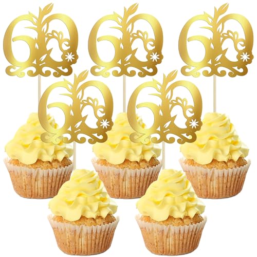 Gyufise Cupcake-Topper "Happy 60th Birthday", 24 Stück, 60 fabelhafte Kuchendekoration, Cheers to 60, Kuchendekoration für 60. Geburtstag, Jahrestag, Party-Dekoration, Zubehör, Gold Gyufise Cupcake-Topper "Happy 60th Birthday", 24 Stück, 60 fabelhafte Kuchendekoration, Cheers to 60, Kuchendekoration für 60. Geburtstag, Jahrestag, Party-Dekoration, Zubehör, Gold von Gyufise