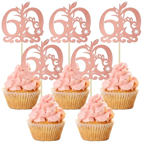 Gyufise Cupcake-Topper "Happy 60th Birthday", 60 fabelhafte Kuchenaufsätze, Kuchendekoration für 60. Geburtstag, Jahrestag, Party-Dekoration, Roségold, 24 Stück Gyufise Cupcake-Topper "Happy 60th Birthday", 60 fabelhafte Kuchenaufsätze, Kuchendekoration für 60. Geburtstag, Jahrestag, Party-Dekoration, Roségold, 24 Stück von Gyufise