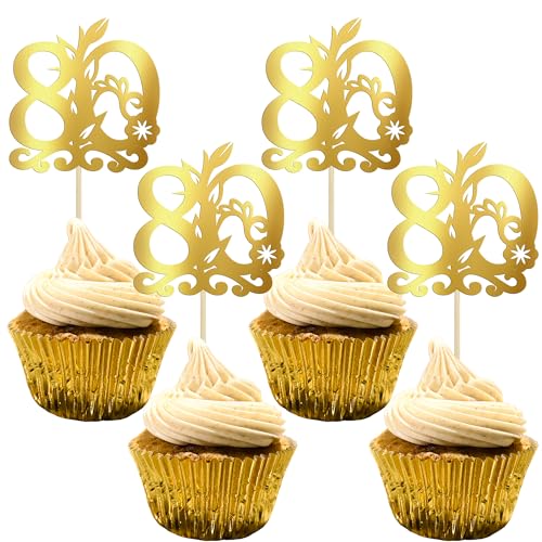 Gyufise Cupcake-Topper "Happy 80th Birthday", 24 Stück, Motiv: "Cheers to 80 Birthday", Kuchendekoration für 80. Geburtstag, Jahrestag, Party-Dekoration, Zubehör, Gold Gyufise Cupcake-Topper "Happy 80th Birthday", 24 Stück, Motiv: "Cheers to 80 Birthday", Kuchendekoration für 80. Geburtstag, Jahrestag, Party-Dekoration, Zubehör, Gold von Gyufise