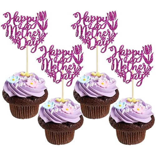 Gyufise Cupcake-Topper "Happy Mother's Day", Rose, Glitzer, Herz, Liebe, Mutter, beste Mutter, Cupcake-Picks für Frauen, Geburtstagsparty, Kuchendekorationen, Zubehör, Lila, 24 Stück Gyufise Cupcake-Topper "Happy Mother's Day", Rose, Glitzer, Herz, Liebe, Mutter, beste Mutter, Cupcake-Picks für Frauen, Geburtstagsparty, Kuchendekorationen, Zubehör, Lila, 24 Stück von Gyufise