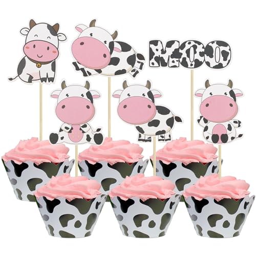 Gyufise 36 Stück Kuh Cupcake Topper Bauernhof Tier Happy Birthday Cupcake Dekorationen für Kuh Bauernhof Tier Zoo Thema Kinder Junge Mädchen Geburtstag Party Zubehör drei Schichten Party Dekor von Gyufise