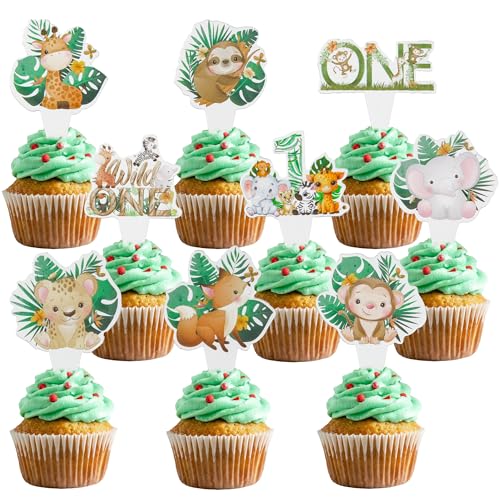 Gyufise Cupcake-Topper Wild One für den 1. Geburtstag, Kuchendekoration, Dschungelsafari-Thema, Kuchendekoration für Babys, Jungen, Mädchen, Safari, Tier, Partyzubehör, 36 Stück Gyufise Cupcake-Topper Wild One für den 1. Geburtstag, Kuchendekoration, Dschungelsafari-Thema, Kuchendekoration für Babys, Jungen, Mädchen, Safari, Tier, Partyzubehör, 36 Stück von Gyufise