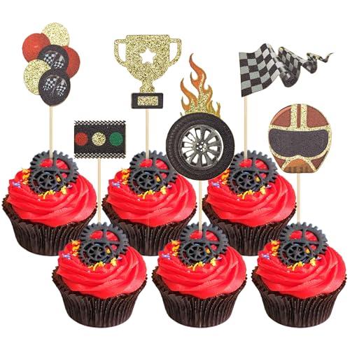 Gyufise Cupcake-Topper für Jungen, Rennwagen, Motiv: Rennwagen, Trophäe, Flagge, Rad, Obstspieße, Party-Dekoration, Let's Go Rennen, Dessert-Aufsätze, 24 Stück Gyufise Cupcake-Topper für Jungen, Rennwagen, Motiv: Rennwagen, Trophäe, Flagge, Rad, Obstspieße, Party-Dekoration, Let's Go Rennen, Dessert-Aufsätze, 24 Stück von Gyufise