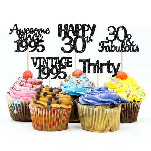 Gyufise Cupcake-Topper im Vintage-Stil von 1995, mit schwarzem Glitzer, 30. Geburtstag, Hochzeitstag, Party-Kuchendekoration, 30 Stück Gyufise Cupcake-Topper im Vintage-Stil von 1995, mit schwarzem Glitzer, 30. Geburtstag, Hochzeitstag, Party-Kuchendekoration, 30 Stück von Gyufise
