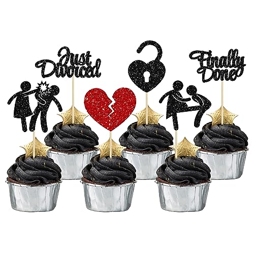 Gyufise Cupcake-Topper mit Aufschrift "Divorce", glitzernd, mit Aufschrift "Finally Done Just Divorced", Cupcake-Picks, Kuchendekorationen für Tschüss Freiheit, Junggesellenabschied, Partyzubehör, Gyufise Cupcake-Topper mit Aufschrift "Divorce", glitzernd, mit Aufschrift "Finally Done Just Divorced", Cupcake-Picks, Kuchendekorationen für Tschüss Freiheit, Junggesellenabschied, Partyzubehör, von Gyufise