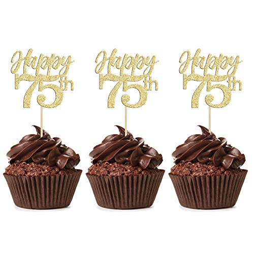 Gyufise Cupcake-Topper mit Aufschrift "Happy 75th", glitzernd, Zahl 75, 5 Prost bis 75 Cupcake-Picks, Dekorationen für 75. Geburtstag, Hochzeit, Jahrestag, Partyzubehör, Gold, 24 Stück Gyufise Cupcake-Topper mit Aufschrift "Happy 75th", glitzernd, Zahl 75, 5 Prost bis 75 Cupcake-Picks, Dekorationen für 75. Geburtstag, Hochzeit, Jahrestag, Partyzubehör, Gold, 24 Stück von Gyufise