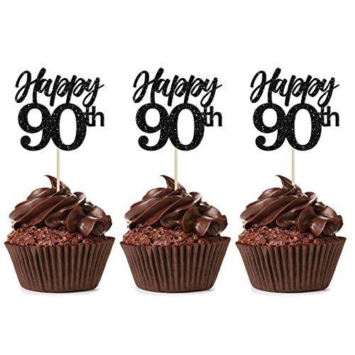 Gyufise Cupcake-Topper mit Aufschrift "Happy 90th", glitzernd, Zahl 90, 90 Cupcake-Dekorationen für 90. Geburtstag, Hochzeit, Jahrestag, Partyzubehör, Schwarz, 24 Stück Gyufise Cupcake-Topper mit Aufschrift "Happy 90th", glitzernd, Zahl 90, 90 Cupcake-Dekorationen für 90. Geburtstag, Hochzeit, Jahrestag, Partyzubehör, Schwarz, 24 Stück von Gyufise