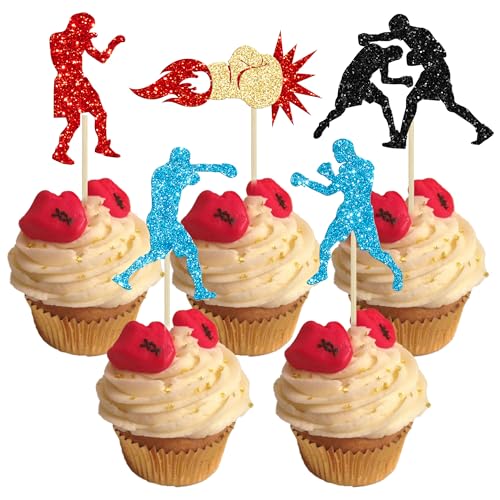 Gyufise Cupcake-Topper mit Boxspieler-Motiv, Schwarz, Rot, Blau, Glitzer, Boxhandschuhe, Boxer, Cupcake-Picks, Boxer, Fitnessstudio, Babyparty, Geburtstagsparty, Kuchendekorationen, 25 Stück Gyufise Cupcake-Topper mit Boxspieler-Motiv, Schwarz, Rot, Blau, Glitzer, Boxhandschuhe, Boxer, Cupcake-Picks, Boxer, Fitnessstudio, Babyparty, Geburtstagsparty, Kuchendekorationen, 25 Stück von Gyufise