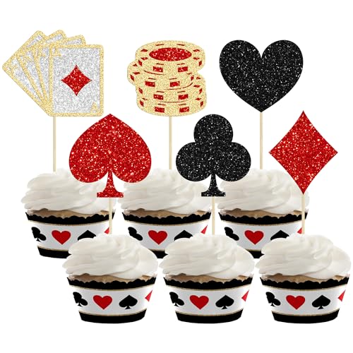 Gyufise Cupcake-Topper mit Casino-Motiv, Las Vegas, Kuchendekorationen, Glitzer, Spielkarte, Zahnstocher, Obst, Essen, Geburtstagsparty, 24 Stück Gyufise Cupcake-Topper mit Casino-Motiv, Las Vegas, Kuchendekorationen, Glitzer, Spielkarte, Zahnstocher, Obst, Essen, Geburtstagsparty, 24 Stück von Gyufise