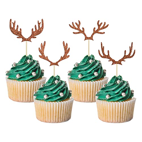 Gyufise Cupcake-Topper mit Hirsch-Motiv, braunes Glitzer-Geweih, Kuchendekoration, für Hochzeit, Babyparty, Geburtstag, Jagd, Weihnachten, Urlaub, Party, Kuchendekoration, Zubehör, 24 Stück Gyufise Cupcake-Topper mit Hirsch-Motiv, braunes Glitzer-Geweih, Kuchendekoration, für Hochzeit, Babyparty, Geburtstag, Jagd, Weihnachten, Urlaub, Party, Kuchendekoration, Zubehör, 24 Stück von Gyufise
