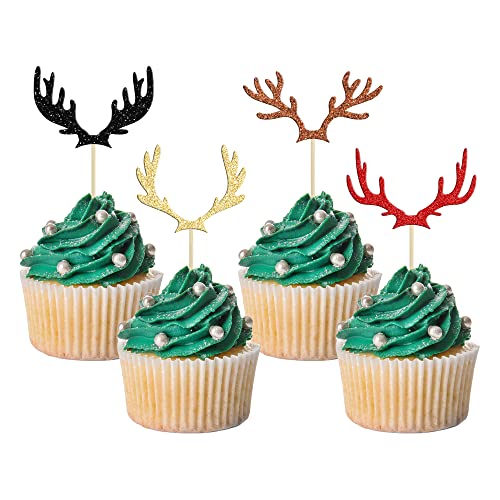 Gyufise Cupcake-Topper mit Hirschgeweih, mehrfarbig, Glitzer-Geweih, Kuchendekoration, für Hochzeit, Babyparty, Geburtstag, Jagd, Weihnachten, Urlaub, Party, Kuchendekoration, Zubehör, 24 Stück Gyufise Cupcake-Topper mit Hirschgeweih, mehrfarbig, Glitzer-Geweih, Kuchendekoration, für Hochzeit, Babyparty, Geburtstag, Jagd, Weihnachten, Urlaub, Party, Kuchendekoration, Zubehör, 24 Stück von Gyufise