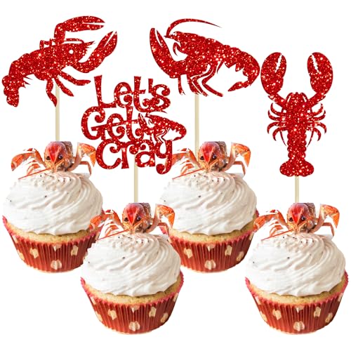 Gyufise Cupcake-Topper mit Krebs-Motiv, roter Glitzer, Hummer, Cupcake-Picks, Let's Get Cray Junggesellinnenabschied, Meerestier-Thema, Babyparty, Kindergeburtstag, Party, Kuchendekoration, Zubehör Gyufise Cupcake-Topper mit Krebs-Motiv, roter Glitzer, Hummer, Cupcake-Picks, Let's Get Cray Junggesellinnenabschied, Meerestier-Thema, Babyparty, Kindergeburtstag, Party, Kuchendekoration, Zubehör von Gyufise