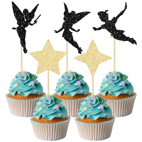 Gyufise Cupcake-Topper mit Stern, "Never Grow Up", mit Glitzer, Schwarz, Gold, 24 Stück Gyufise Cupcake-Topper mit Stern, "Never Grow Up", mit Glitzer, Schwarz, Gold, 24 Stück von Gyufise