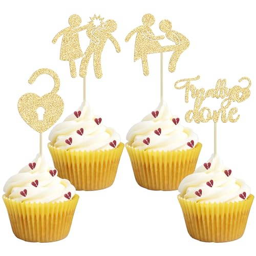 Gyufise Cupcake-Topper mit goldenem Glitzer, Motiv: "Boy Bye Finally Done", Cupcake-Picks, Dekorationen für Scheidung, Partydekoration, Freiheitsparty-Zubehör, 24 Stück von Gyufise