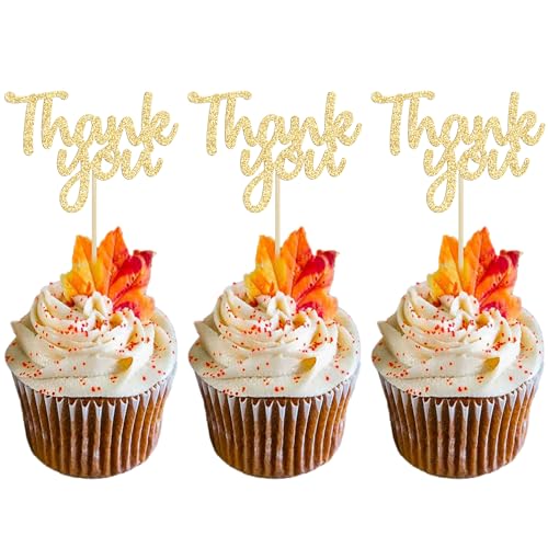 Gyufise 36 x goldfarbene Glitzer-Cupcake-Aufsätze mit Aufschrift "Thank You", Cupcake-Aufsätze für Geburtstag, Jahrestag, Erntedankfest, Hochzeit, Brautparty, Dekoration Gyufise 36 x goldfarbene Glitzer-Cupcake-Aufsätze mit Aufschrift "Thank You", Cupcake-Aufsätze für Geburtstag, Jahrestag, Erntedankfest, Hochzeit, Brautparty, Dekoration von Gyufise