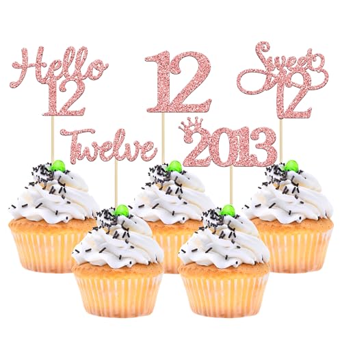 Gyufise Cupcake-Topper zum 12. Geburtstag, Roségold, Glitzer, 30 Stück Gyufise Cupcake-Topper zum 12. Geburtstag, Roségold, Glitzer, 30 Stück von Gyufise