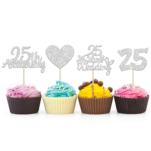 Gyufise 24er Set Cupcake-Topper 'Herz' für Silberhochzeit, metallisch Silber Gyufise 24er Set Cupcake-Topper 'Herz' für Silberhochzeit, metallisch Silber von Gyufise