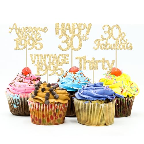Gyufise Cupcake-Topper zum 30. Geburtstag, goldfarben, glitzernd, 30 Stück von Gyufise