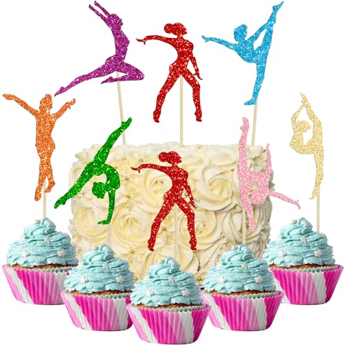 Gyufise Glitzer-Cupcake-Topper, Turner-Mädchen, Cupcake-Picks, Dekorationen, bunte Gymnastik-Silhouette, Kuchendekorationen für Fitnessstudio, Babyparty, Geburtstagsparty, 28 Stück Gyufise Glitzer-Cupcake-Topper, Turner-Mädchen, Cupcake-Picks, Dekorationen, bunte Gymnastik-Silhouette, Kuchendekorationen für Fitnessstudio, Babyparty, Geburtstagsparty, 28 Stück von Gyufise