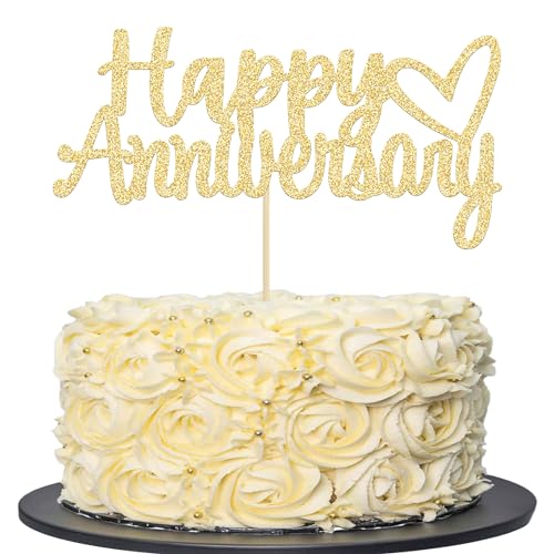 Gyufise Tortenaufsatz "Happy Anniversary", goldfarben, glitzernd, für Hochzeitstag, Party-Kuchendekoration, 1 Stück Gyufise Tortenaufsatz "Happy Anniversary", goldfarben, glitzernd, für Hochzeitstag, Party-Kuchendekoration, 1 Stück von Gyufise