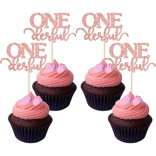 Gyufise Onederful Cupcake-Topper mit Glitzer, Onederful Cupcake-Picks, Onederful Cupcake-Dekorationen für Babyparty, Kinder, erster Geburtstag, Themenparty, Kuchendekoration, Zubehör, Roségold, 24 Gyufise Onederful Cupcake-Topper mit Glitzer, Onederful Cupcake-Picks, Onederful Cupcake-Dekorationen für Babyparty, Kinder, erster Geburtstag, Themenparty, Kuchendekoration, Zubehör, Roségold, 24 von Gyufise
