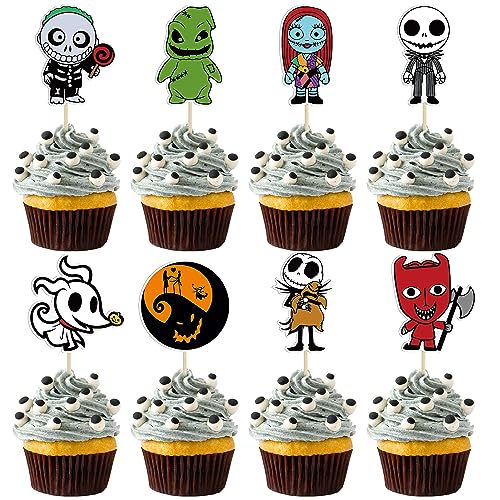 Gyufise Skellington Halloween-Cupcake-Topper, Glitzer, Totenkopf, Geist, Cupcake-Picks für Nightmare Before Christmas, Thema, Hochzeit, Jahrestag, Geburtstag, Party, Kuchendekoration, Zubehör, 40 Gyufise Skellington Halloween-Cupcake-Topper, Glitzer, Totenkopf, Geist, Cupcake-Picks für Nightmare Before Christmas, Thema, Hochzeit, Jahrestag, Geburtstag, Party, Kuchendekoration, Zubehör, 40 von Gyufise