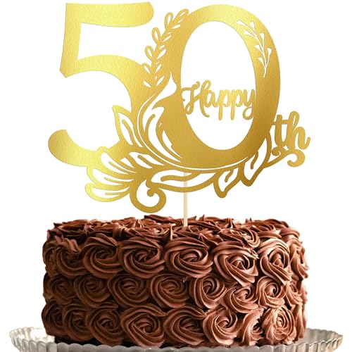 Gyufise Tortenaufsatz "Happy 50th Birthday", 1 Stück, 50 fabelhafte Kuchendekoration "Cheers to 50", Kuchendekoration für 50. Geburtstag, Jahrestag, Party-Dekoration, Zubehör, Gold Gyufise Tortenaufsatz "Happy 50th Birthday", 1 Stück, 50 fabelhafte Kuchendekoration "Cheers to 50", Kuchendekoration für 50. Geburtstag, Jahrestag, Party-Dekoration, Zubehör, Gold von Gyufise