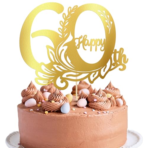Gyufise Tortenaufsatz "Happy 60th Birthday", 1 Stück, 60 fabelhafte Kuchendekoration, Cheers to 60, Kuchendekoration für 60. Geburtstag, Jahrestag, Party-Dekoration, Zubehör, Gold Gyufise Tortenaufsatz "Happy 60th Birthday", 1 Stück, 60 fabelhafte Kuchendekoration, Cheers to 60, Kuchendekoration für 60. Geburtstag, Jahrestag, Party-Dekoration, Zubehör, Gold von Gyufise