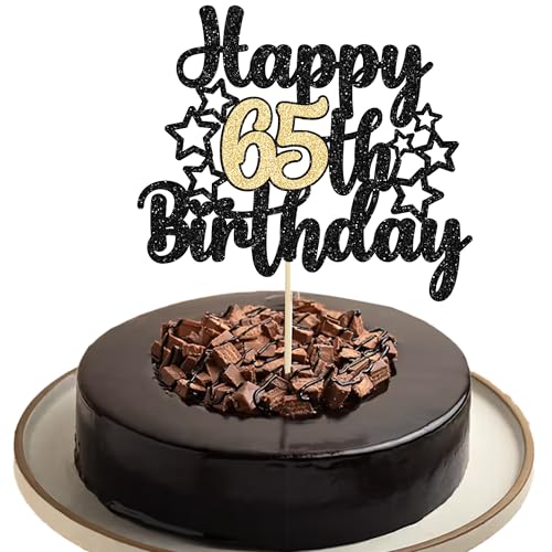 Gyufise Tortenaufsatz "Happy 65th Birthday", Schwarz / Gold, Glitzer, Cheers to 65 Years Cake Pick 65 Fabulous Cake Dekoration für Happy 65th Birthday Anniversary Party Supplies Gyufise Tortenaufsatz "Happy 65th Birthday", Schwarz / Gold, Glitzer, Cheers to 65 Years Cake Pick 65 Fabulous Cake Dekoration für Happy 65th Birthday Anniversary Party Supplies von Gyufise