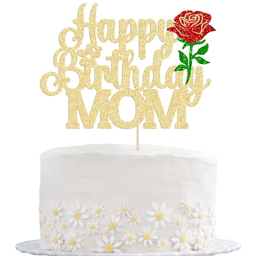 Gyufise Tortenaufsatz "Happy Birthday Mom" mit Glitzer-Rose, "Happy Mother's Day", Kuchendekoration für Frauen, Geburtstag, Party, Kuchendekoration, Zubehör, Gold, 1 Stück Gyufise Tortenaufsatz "Happy Birthday Mom" mit Glitzer-Rose, "Happy Mother's Day", Kuchendekoration für Frauen, Geburtstag, Party, Kuchendekoration, Zubehör, Gold, 1 Stück von Gyufise
