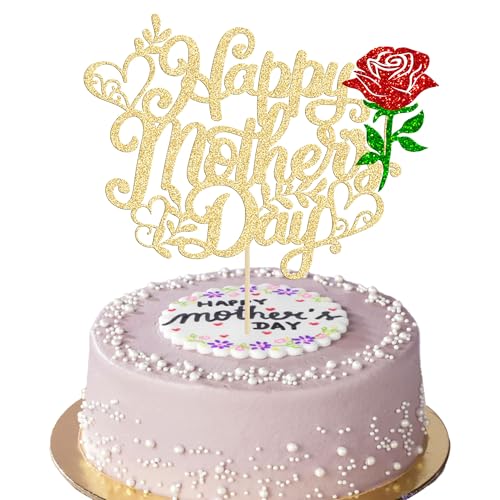 Gyufise Tortenaufsatz "Happy Mother's Day", glitzerndes Herz, "Love You Mom", Rose, Blume, beste Mutter, Cupcake-Dekorationen für Frauen, Party-Kuchendekoration, Gold, 1 Stück Gyufise Tortenaufsatz "Happy Mother's Day", glitzerndes Herz, "Love You Mom", Rose, Blume, beste Mutter, Cupcake-Dekorationen für Frauen, Party-Kuchendekoration, Gold, 1 Stück von Gyufise