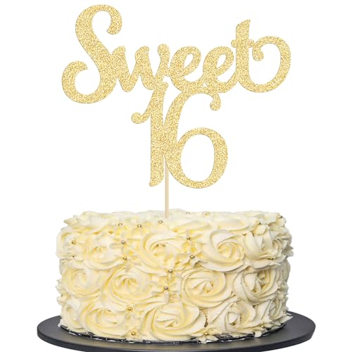 Gyufise Gold Glitter Sweet 16 Cake Topper Sweet 16 Birthday Kuchen Dekoration für Happy 16 Birthday Party Supplies Sweet 16 Hochzeitstag Party Dekorationen von Gyufise