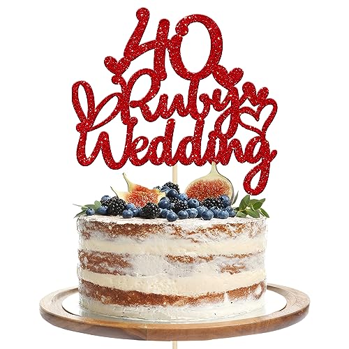 Gyufise Tortenaufsatz mit 40 Rubin-Motiv, glitzernd, rot, 40 Rubinjahre, Kuchendekoration für 40. Hochzeitstag, Kuchendekoration, 1 Stück Gyufise Tortenaufsatz mit 40 Rubin-Motiv, glitzernd, rot, 40 Rubinjahre, Kuchendekoration für 40. Hochzeitstag, Kuchendekoration, 1 Stück von Gyufise