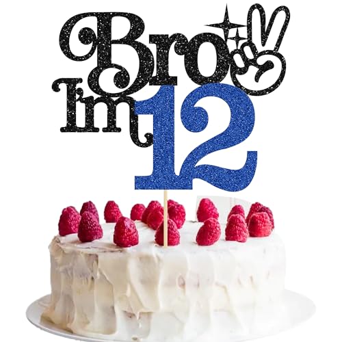 Gyufise Tortenaufsatz mit Aufschrift "Brother I'm 12", glitzernd, "Happy 12th Birthday", Kuchendekoration, Aufschrift "It's My 12th Birthday", Dekoration für Jungen, Prost bis 12 Jahre, Partyzubehör von Gyufise