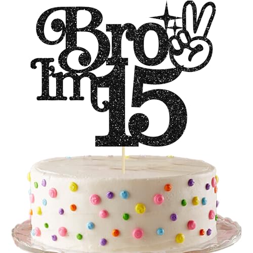Gyufise Tortenaufsatz mit Aufschrift "Brother I'm 15", glitzernd, "Happy 15th Birthday", Kuchendekoration, Aufschrift "It's My 15th Birthday", Dekoration für Jungen, Cheers to 15 Years Old Birthday von Gyufise