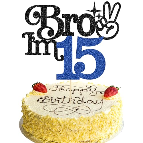 Gyufise Tortenaufsatz mit Aufschrift "Brother I'm 15 ", glitzernd, "Happy 15th Birthday", Kuchendekoration, Aufschrift "It's My 15th Birthday", Dekoration für Jungen, Cheers to 15 Years Old Gyufise Tortenaufsatz mit Aufschrift "Brother I'm 15 ", glitzernd, "Happy 15th Birthday", Kuchendekoration, Aufschrift "It's My 15th Birthday", Dekoration für Jungen, Cheers to 15 Years Old von Gyufise
