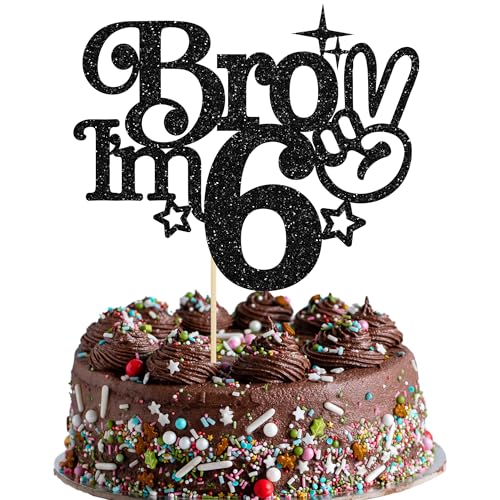 Gyufise Tortenaufsatz mit Aufschrift "Brother I'm 15.2 cm, glitzernd, "Happy 6th Birthday", Kuchendekoration, Aufschrift "It's My 6th Birthday", Dekoration für Jungen, Cheers bis 6 Jahre, Partyzubehör von Gyufise