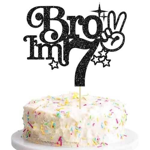 Gyufise Tortenaufsatz mit Aufschrift "Brother I'm 17.8 cm, glitzernd, "Happy 7th Birthday", Kuchendekoration, Aufschrift "It's My 7th Birthday", Dekoration für Jungen, Cheers bis 7 Jahre alt von Gyufise