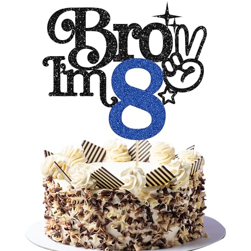 Gyufise Tortenaufsatz mit Aufschrift "Brother I'm 8", glitzernd, "Happy 8th Birthday", Kuchendekoration, Aufschrift "It's My 8th Birthday", Dekoration für Jungen, Prost bis 8 Jahre, Partyzubehör, Blau von Gyufise