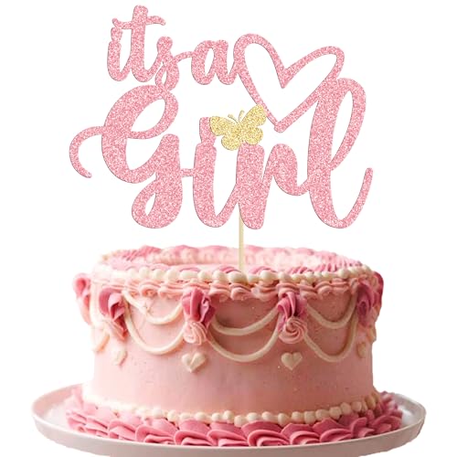 Gyufise Tortenaufsatz mit Glitzer, Aufschrift "It's a Girl", für Babyparty, 1. 2. und 3. Geburtstag, Pink Gyufise Tortenaufsatz mit Glitzer, Aufschrift "It's a Girl", für Babyparty, 1. 2. und 3. Geburtstag, Pink von Gyufise