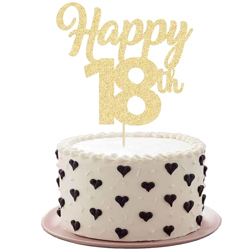 Kuchendekoration "Happy 18th", Gold-Glitzer, Zahl 18, Kuchendekoration, achtzehn Geburtstag, Kuchen-Dekorationen für Prost bis 18 Jahre, 18. Geburtstag, Hochzeitstag, Partyzubehör von Gyufise