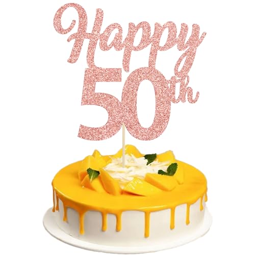 Kuchendekoration "Happy 50th", Roségold, Glitzer, Zahl 50, 50. Geburtstag, Hochzeitstag, Partyzubehör, 3 Stück Kuchendekoration "Happy 50th", Roségold, Glitzer, Zahl 50, 50. Geburtstag, Hochzeitstag, Partyzubehör, 3 Stück von Gyufise
