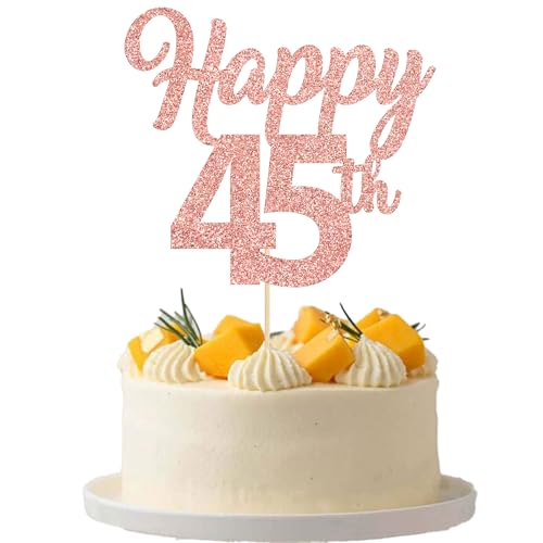 Tortenaufsätze "Happy 45th", Roségold, Glitzer, Zahl 45, 45. Geburtstag, Kuchendekoration, Dekoration für Prost bis 45. Geburtstag, Hochzeitstag, Partyzubehör, 3 Stück Tortenaufsätze "Happy 45th", Roségold, Glitzer, Zahl 45, 45. Geburtstag, Kuchendekoration, Dekoration für Prost bis 45. Geburtstag, Hochzeitstag, Partyzubehör, 3 Stück von Gyufise