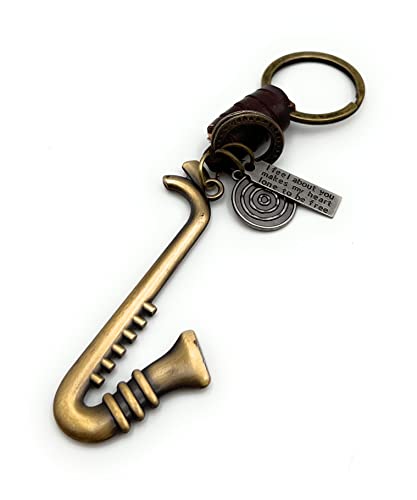 H-Customs Saxophon Klarinette Musikinstrument Gold Leder Schlüsselanhänger Anhänger Gold von H-Customs