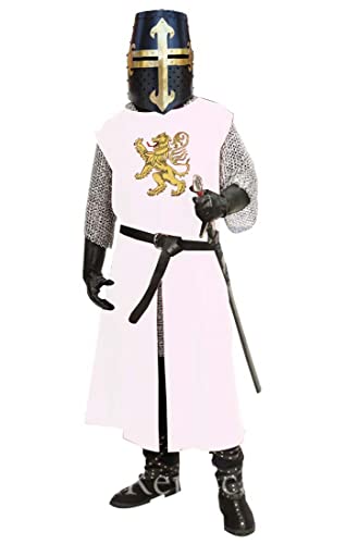 Mittelalterliche Ritter-Tunika, Cosplay, Herren-Mantel, Rampant-Löwe-Stickerei, ärmellos, Tunika, Larpenkostüm, Größe M, Weiß von H H C