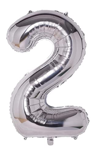 Folienballon Silber nummer 2, Riese Luftballon Geburtstag 110cm, Folienballon Zahl ideal für Party, Jubiläum, Geburtstag, Zahlenballon, Helium von H HANSEL HOME