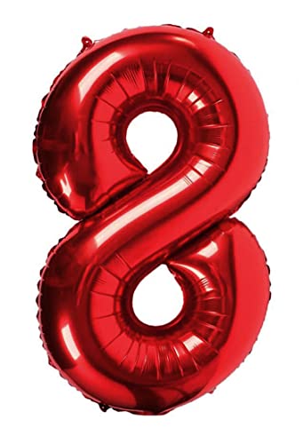 Folienballon rot nummer 8, Riese Luftballon Geburtstag 100cm, Folienballon Zahl ideal für Party, Jubiläum, Geburtstag, Zahlenballon, Helium von H HANSEL HOME