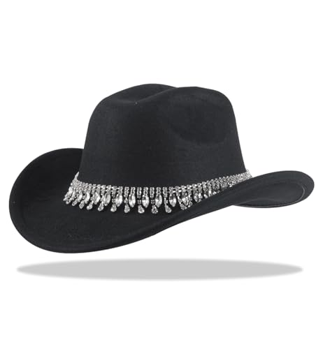 H.B Cowboyhut für Damen, Strass, Western-Glitzer, silberfarben, glitzernd, Cowgirl-Hut H.B Cowboyhut für Damen, Strass, Western-Glitzer, silberfarben, glitzernd, Cowgirl-Hut von H.Busque