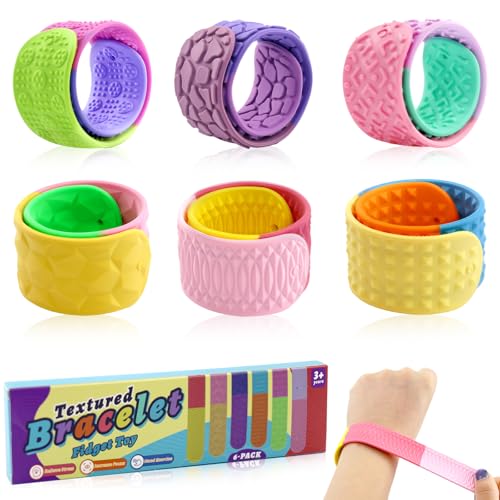 HA BIN Sensorik Spielzeug Armband - 6 Stück Fidget Toys Set, Anti-Stress Armband für Kinder und Erwachsene mit Verschiedenen Texturen, Silikon Sensory Bracelets, für Mitgebsel Kindergeburtstag von HA BIN